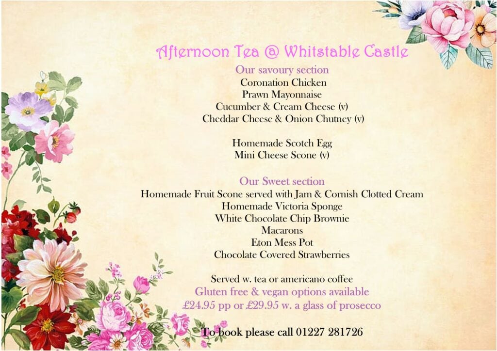 Afternoon Tea Menu Whitstable Castle & Gardens